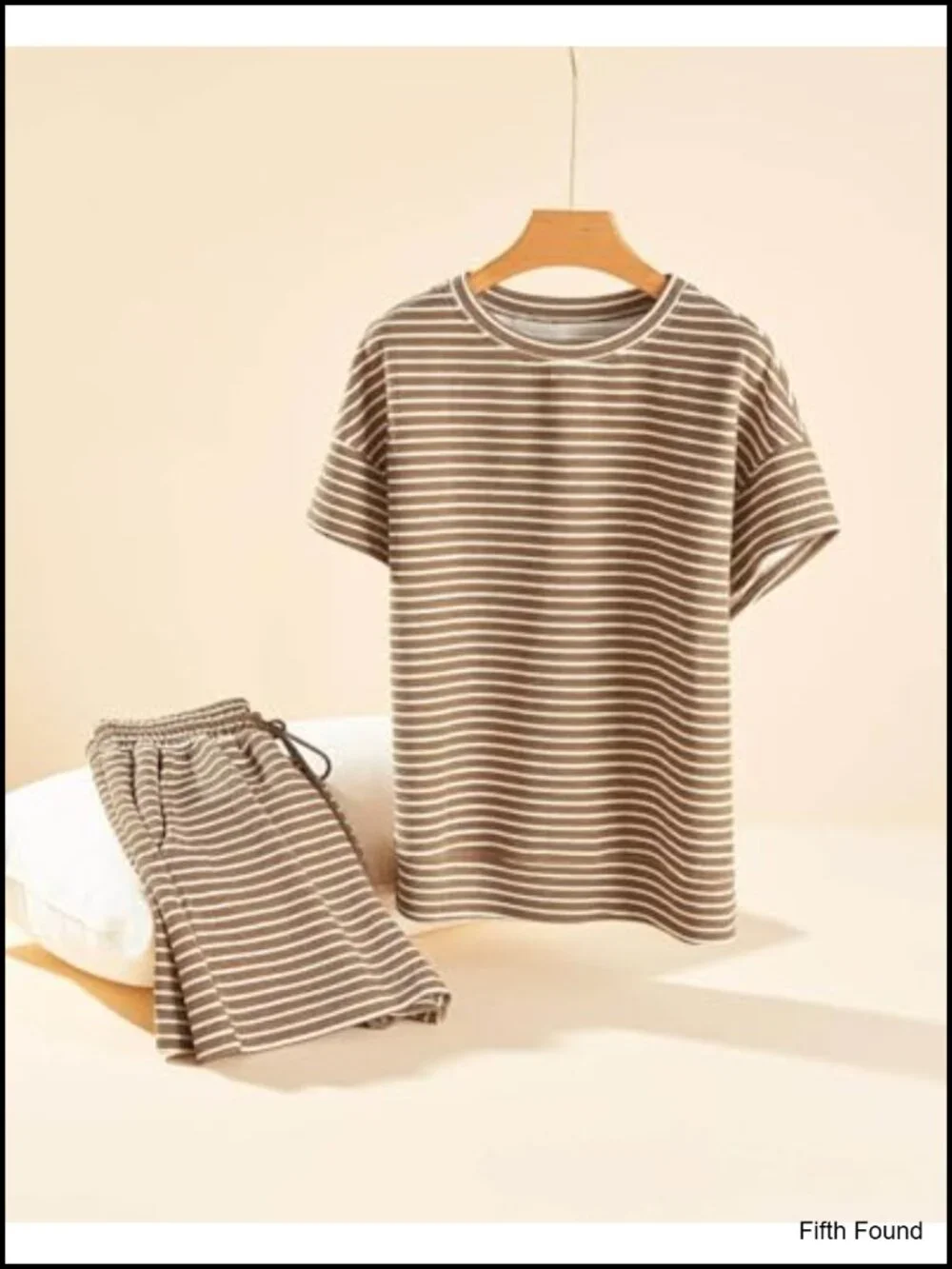 Striped 2 Piece Lounge Set Short Sleeve Oversized T Shirt Drawstring Shorts